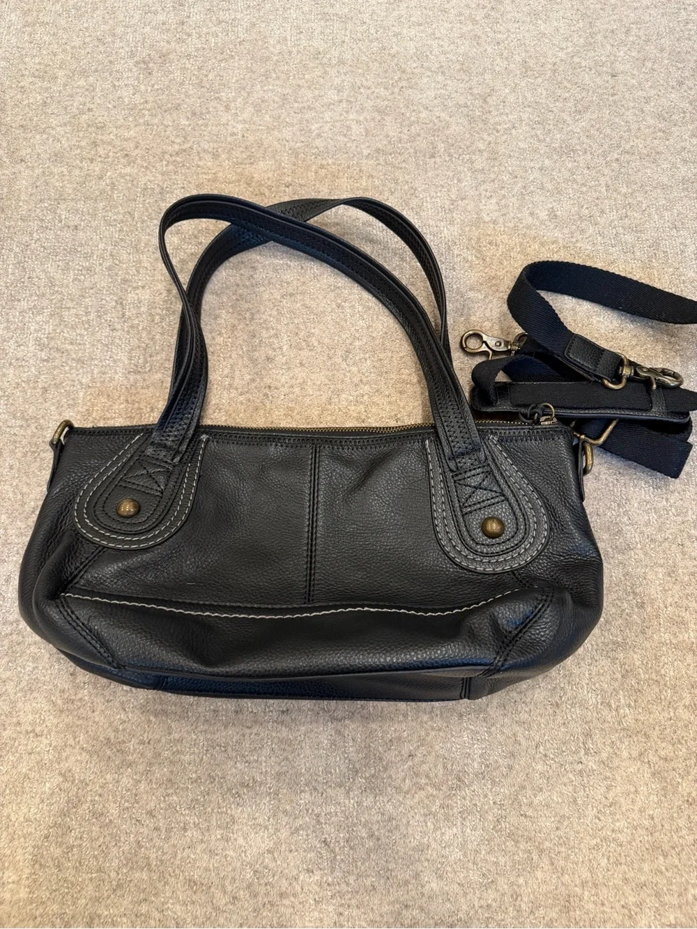The Sak Black Pebble Leather Moto Biker Iris Satchel Baguette Bag